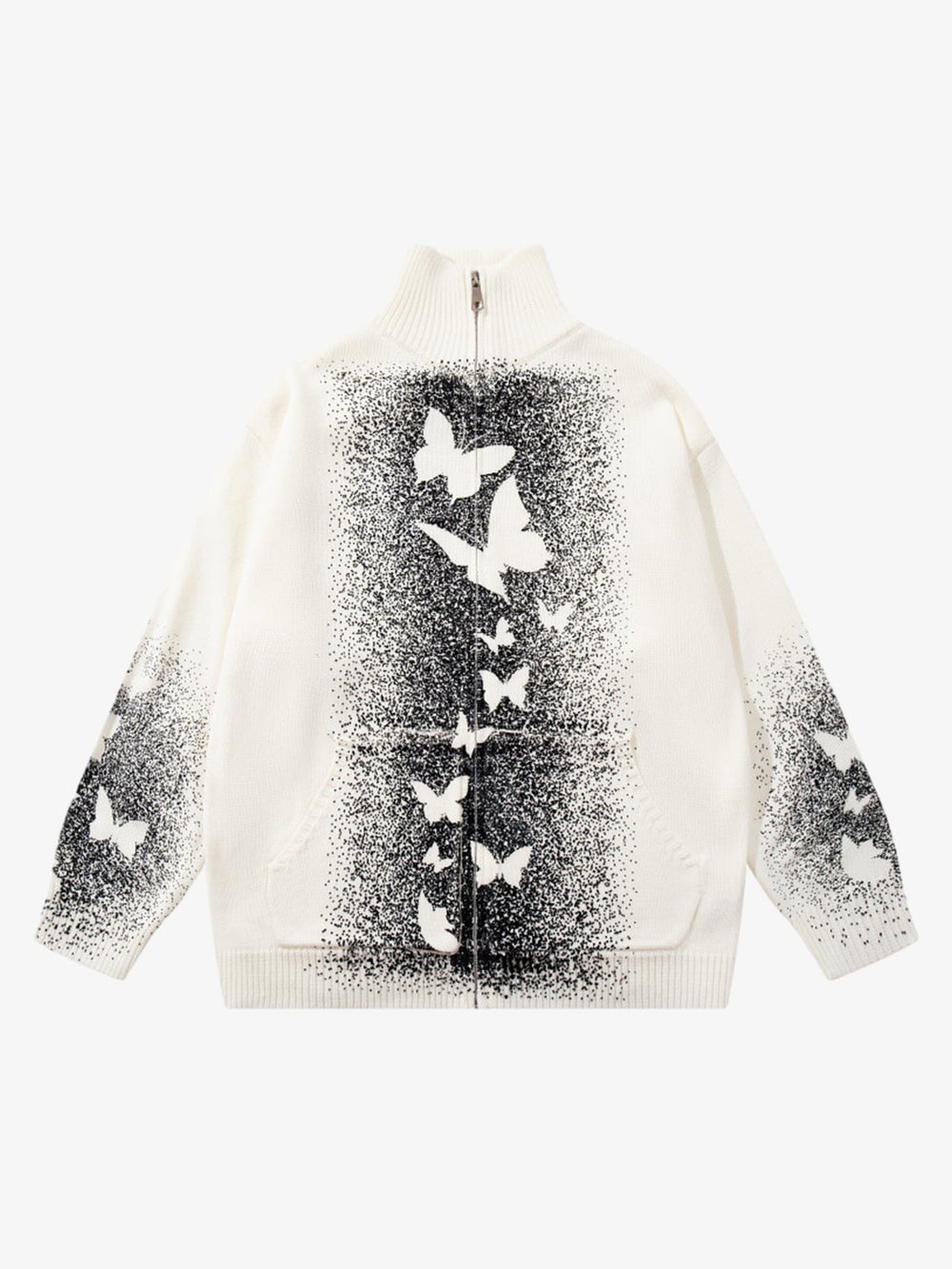 Street Dark Phantom Butterfly Stand-Collar Knit Cardigan Sweater 