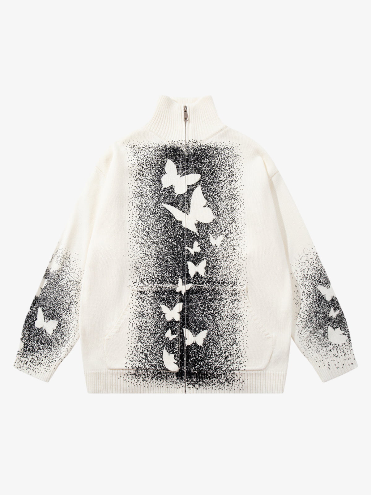 Street Dark Phantom Butterfly Stand-Collar Knit Cardigan Sweater 