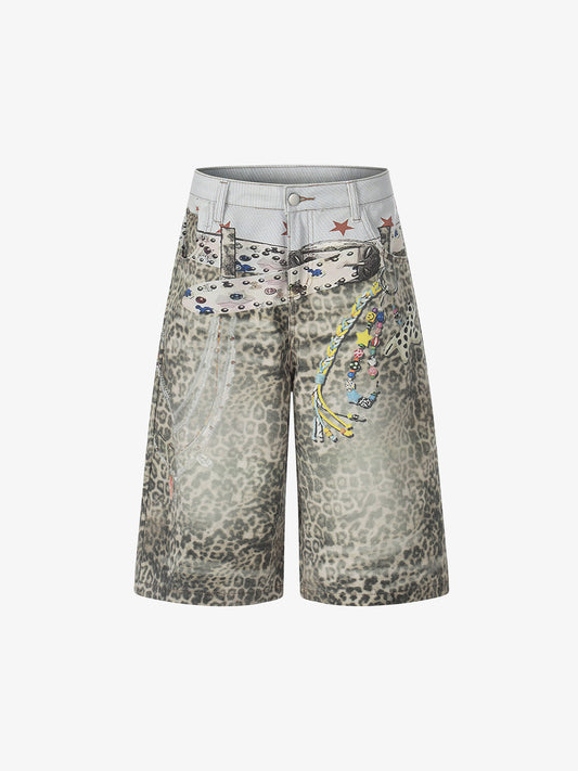 Short en jean léopard à détails charmants