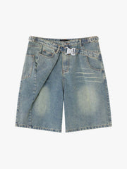 Tactical Buckle Washed Denim Shorts 