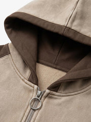 Contrast Panel Graphic Zip-Up Hoodie & Wide-Leg Sweatpants Set
