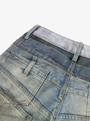 3D Graphic Distressed Gradient Ripped Wide-Leg Jeans