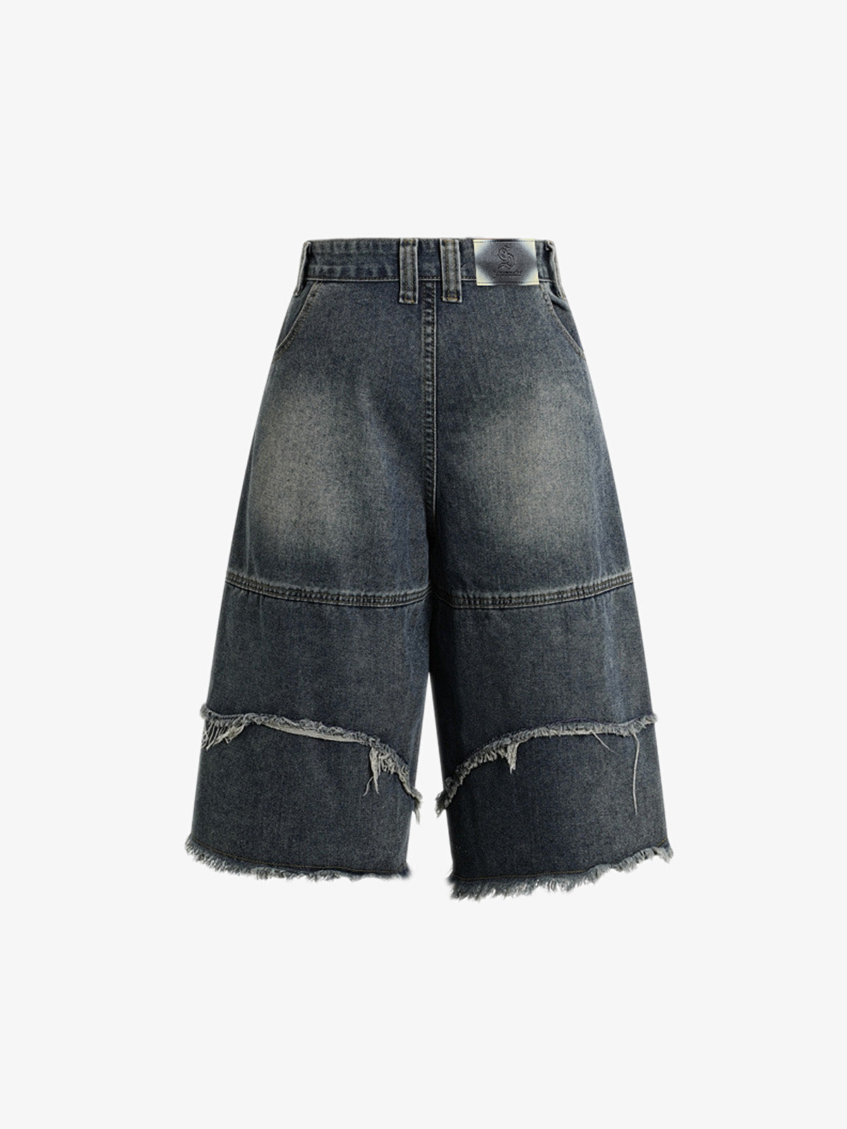 Frayed Layered Paneled Denim Jorts 