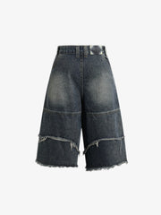 Frayed Layered Paneled Denim Jorts 
