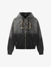 Distressed "23" Patch Zip Up Hoodie 
