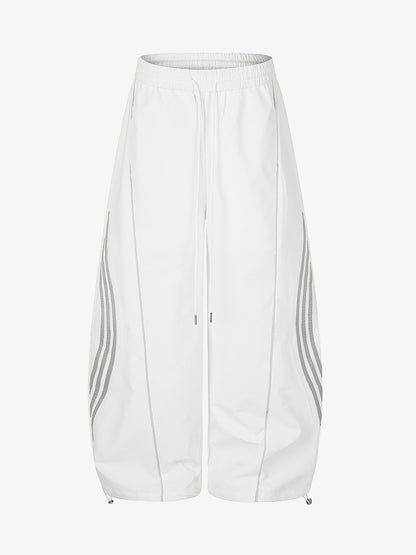 Curved-Seam Striped Baggy Sweatpants