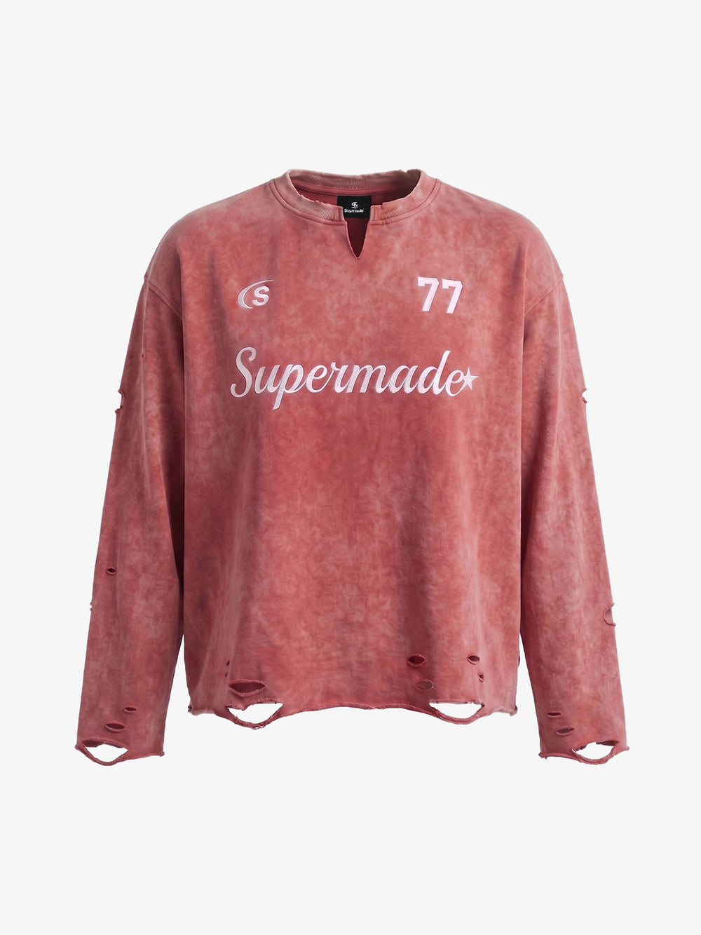 Embroidered Ripped Distressed Long Sleeve Tee