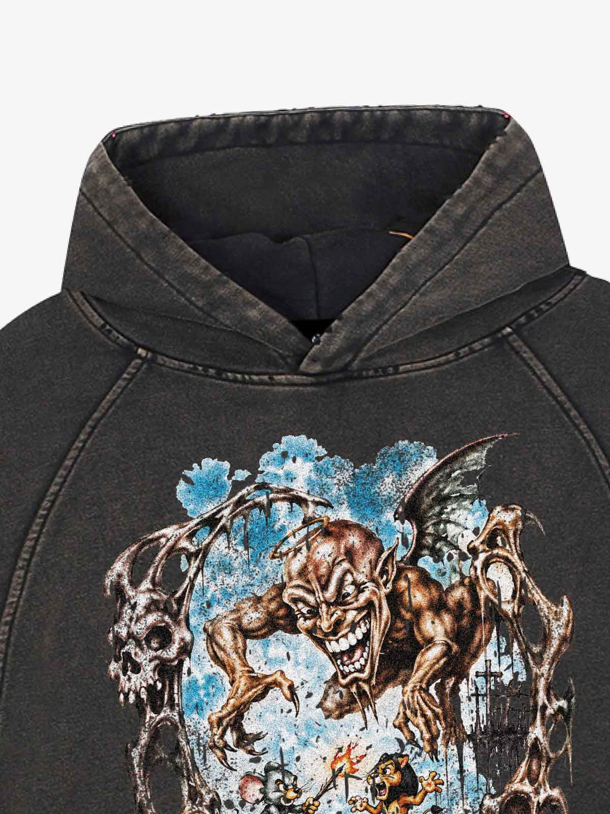 Sudadera corta con capucha y estampado de demonio
