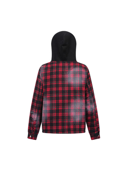 Thesupermade Dark Plaid Hooded Quilted Jacket 
