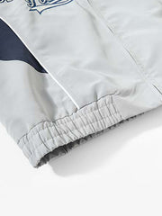 Letter Embroidered Color Block Stand-Collar Jacket