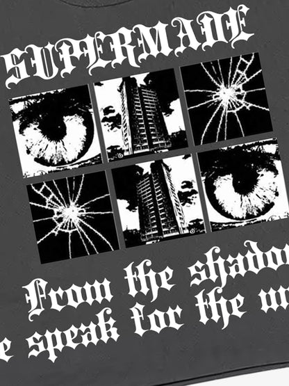 Oversized Crop Top with Bold Graphic Print and Edgy Skeleton Design 