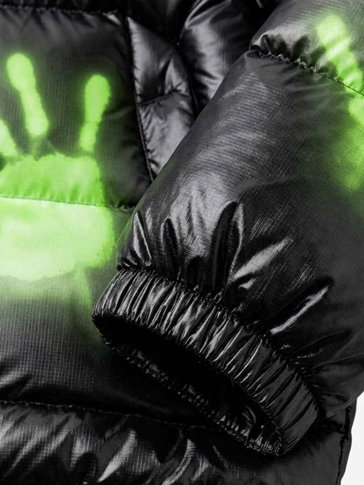 Neon Handprint Graphic Hooded Puffer Coat