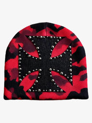 Camouflage Cross Studded Dome Knit Hat