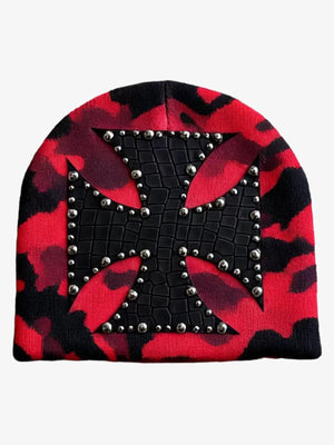 Camouflage Cross Studded Dome Knit Hat