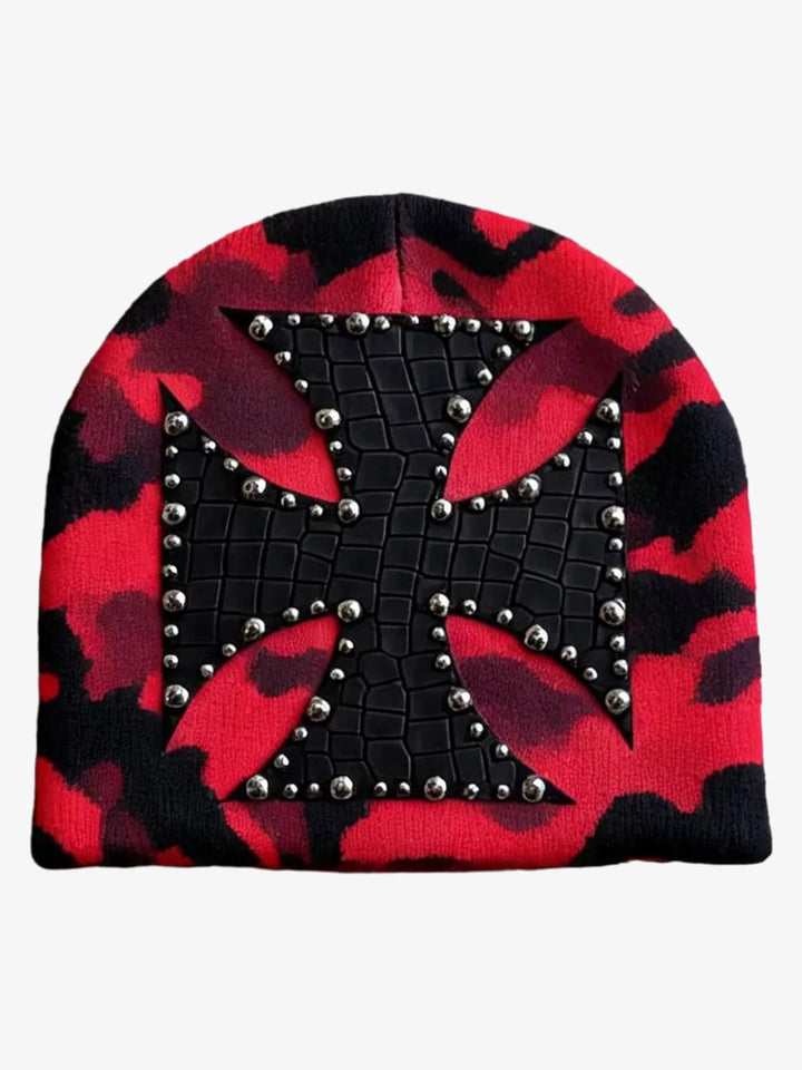 Camouflage Cross Studded Dome Knit Hat
