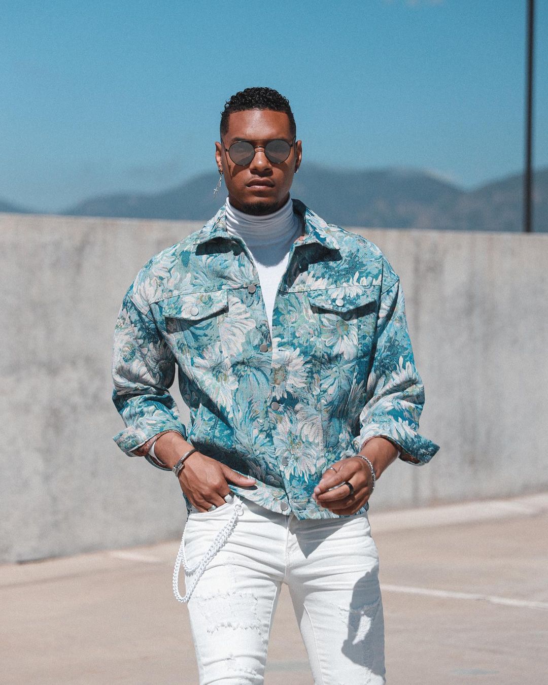 The Supermade Oil Painting Jacquard Flower Denim Jacket -1286
