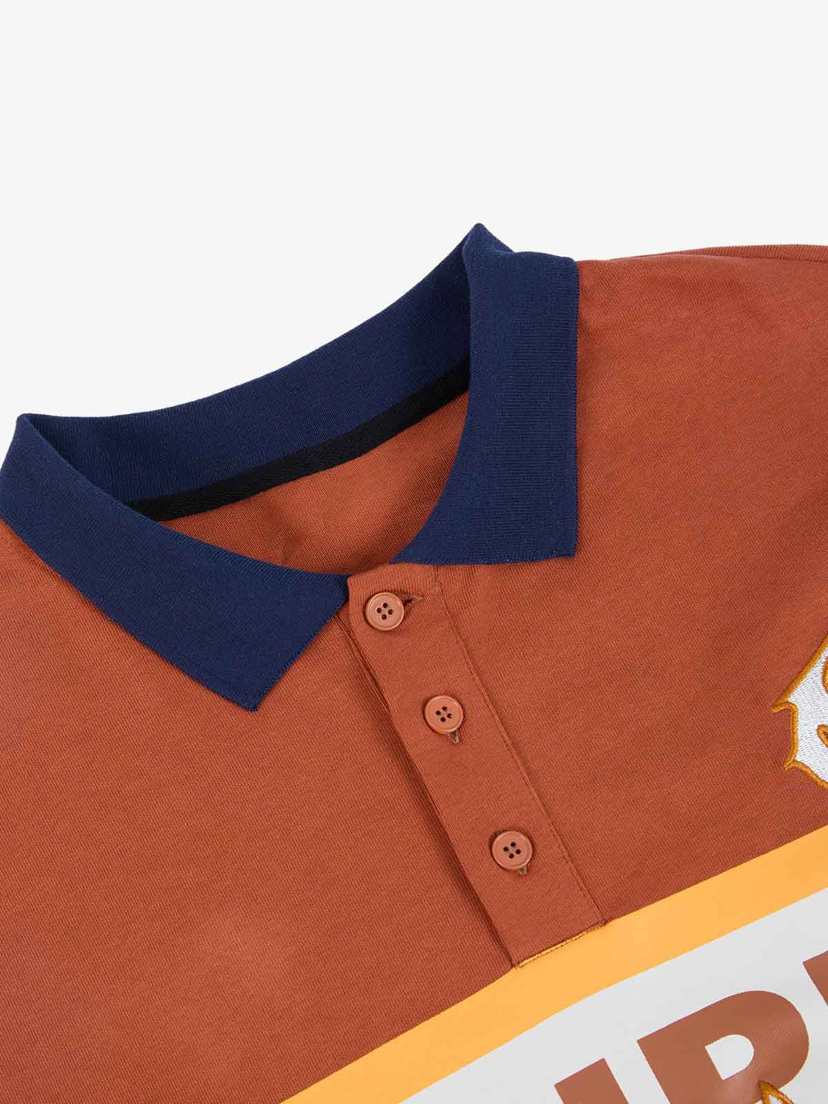 Supermade Color-Blocked Polo Collar Embroidered Print Long-Sleeved Jersey 