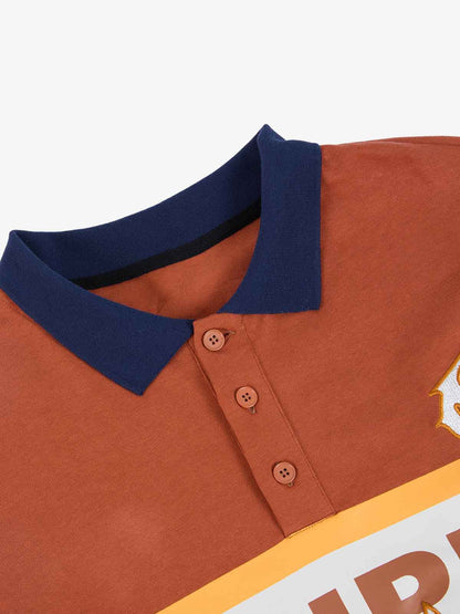 Supermade Color-Blocked Polo Collar Embroidered Print Long-Sleeved Jersey 