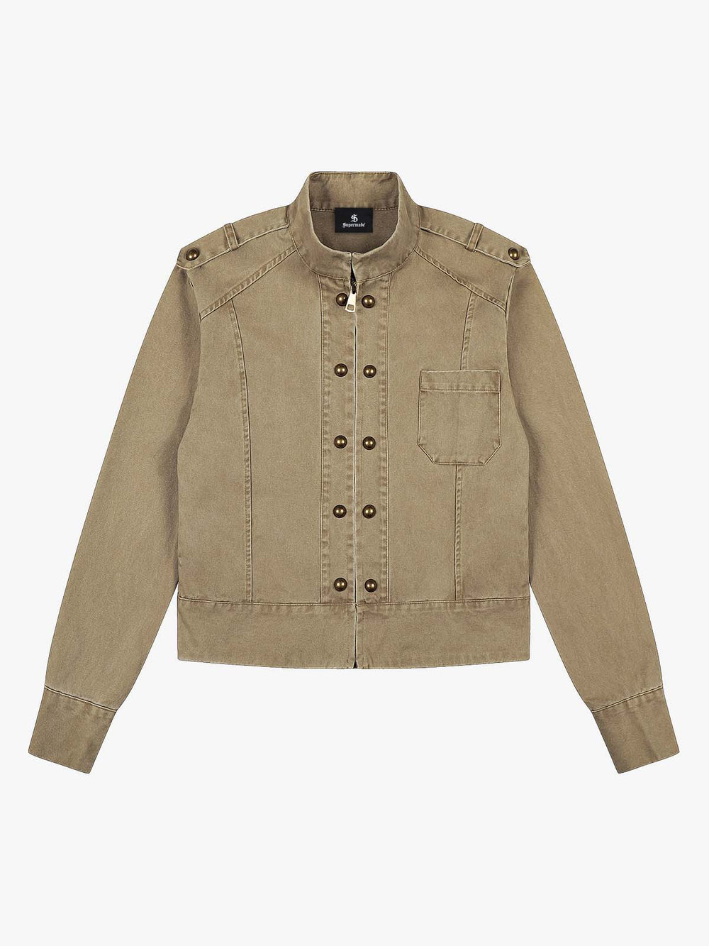 Military Buttoned Shoulder Epaulets Cropped Jacket