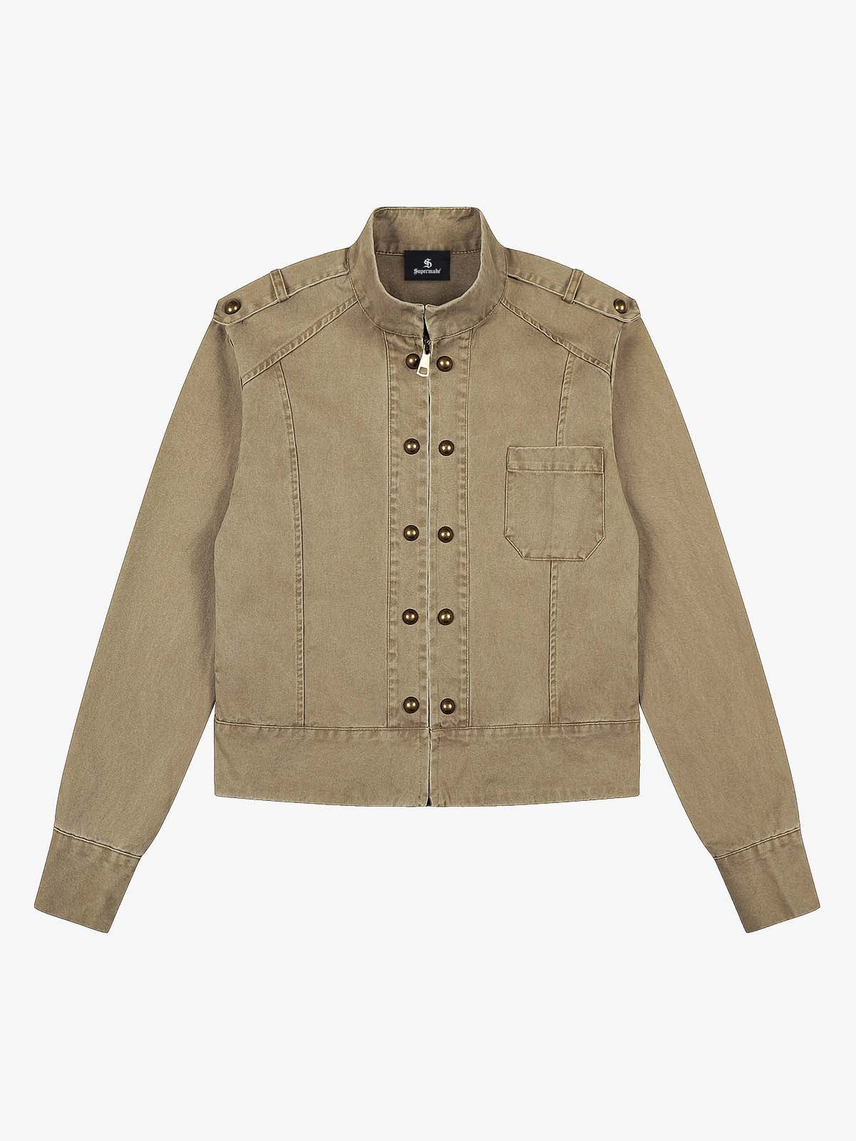 Military Buttoned Shoulder Epaulets Cropped Jacket