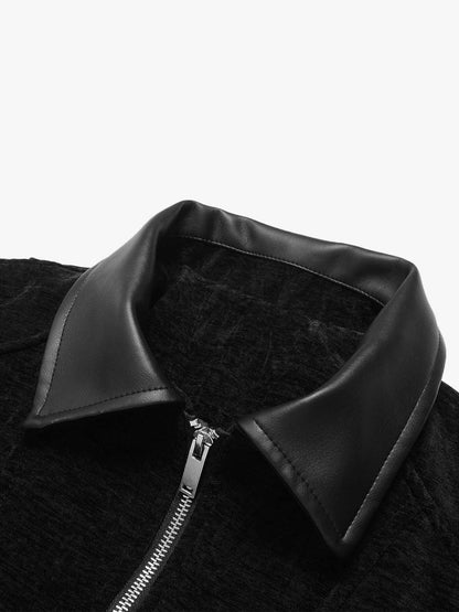 Stylish Velvet Bomber Jacket with Leather Collar for Men 