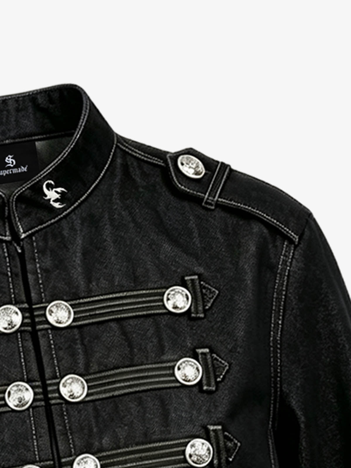 Vintage Militär-Jeansjacke mit silbernen Knöpfen