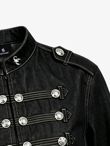 Vintage Militär-Jeansjacke mit silbernen Knöpfen