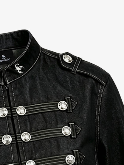 Vintage Militär-Jeansjacke mit silbernen Knöpfen