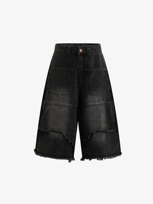 Frayed Layered Paneled Denim Jorts