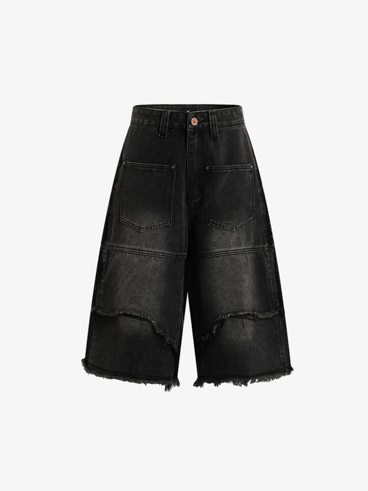 Frayed Layered Paneled Denim Jorts
