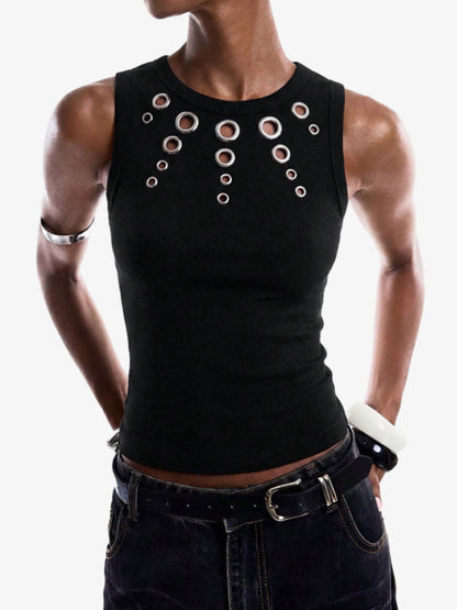 Eyelet Ribbed Racerback Tank Top