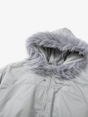 Faux-Fur Hood Ruched-Sleeve Padded Coat