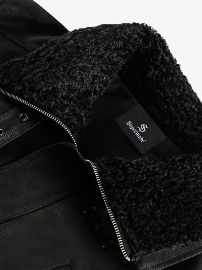 Stylish Black Bomber Jacket with Faux Fur Collar for Winter and Fall 