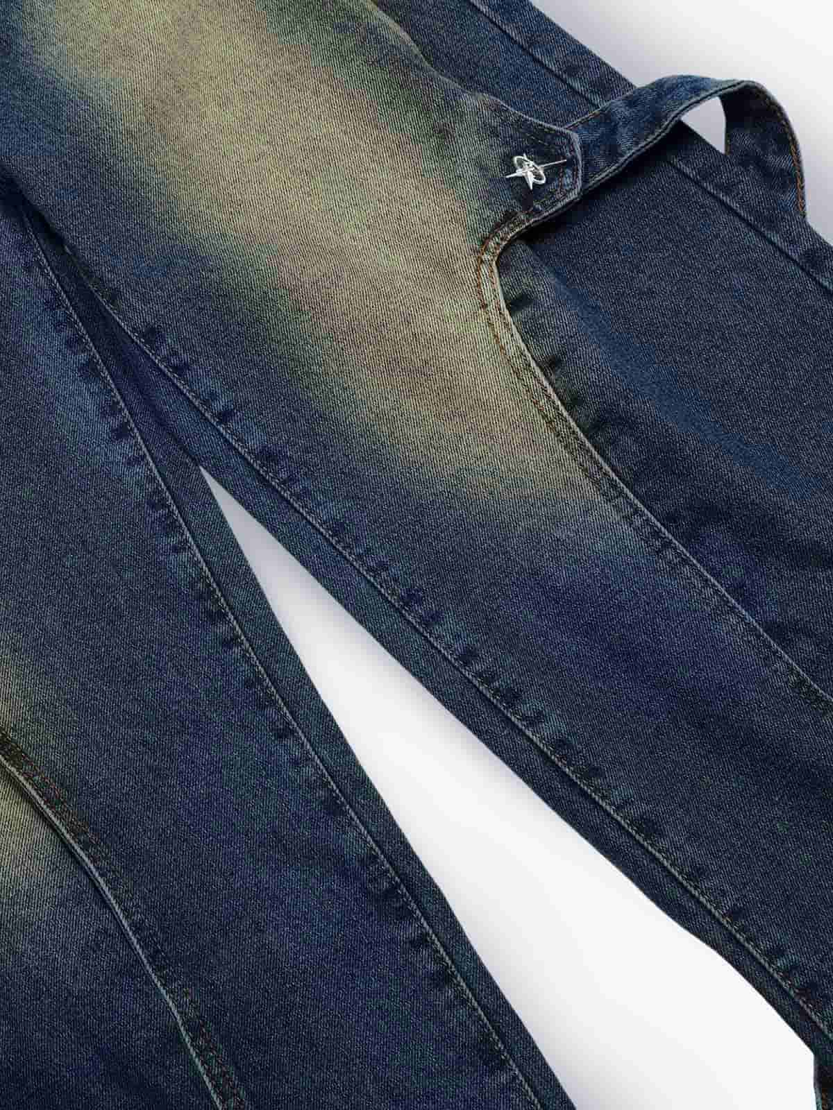 Washed Distressed Deconstructed Split Work Jeans 