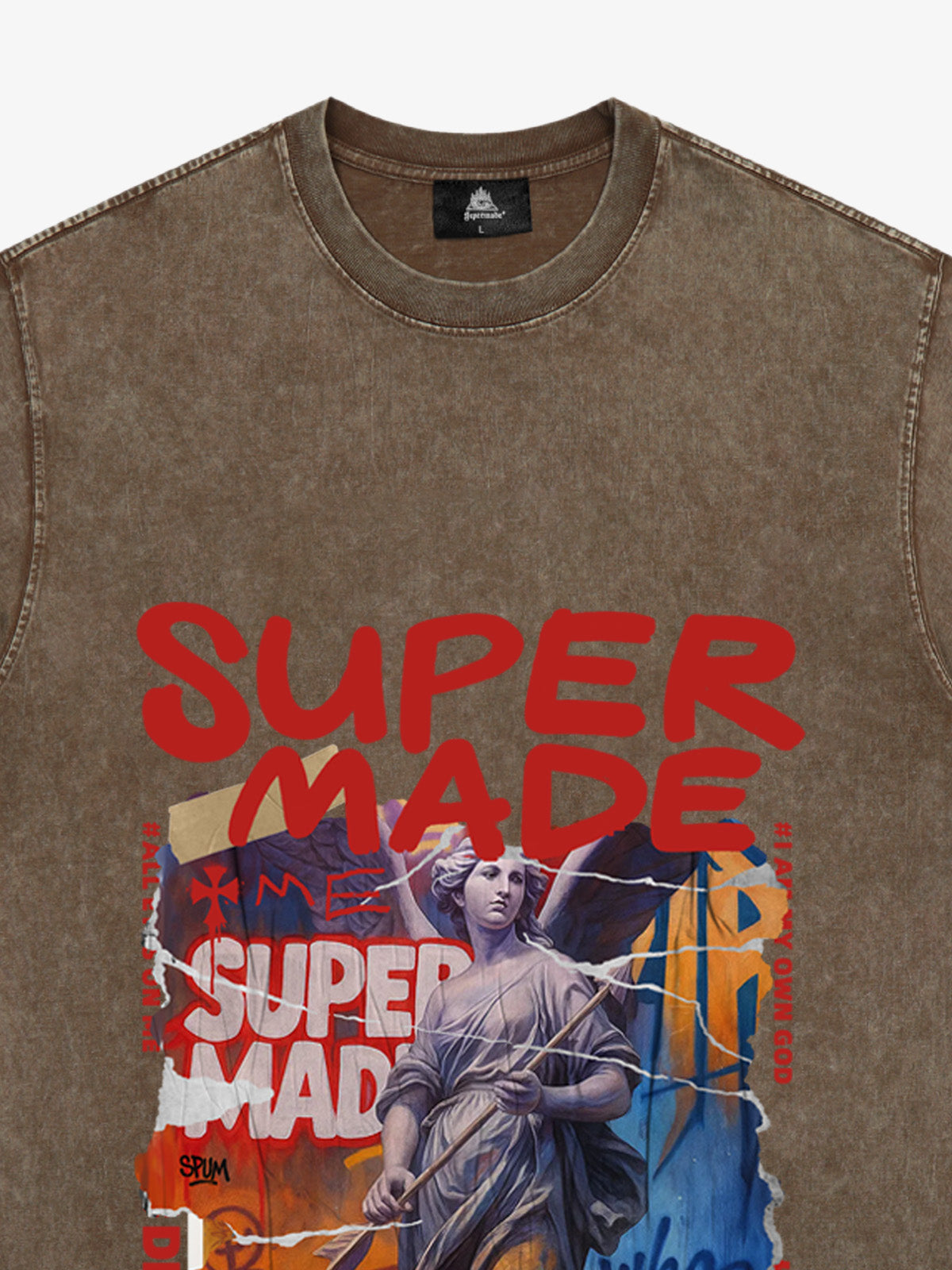 Cotton Blend SUPERMADE Sculpture Sraffiti Sticker Pattern T-Shirt 