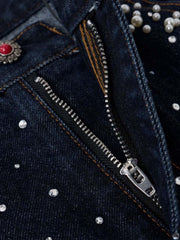 Pantaloncini di jeans ricamati con perle