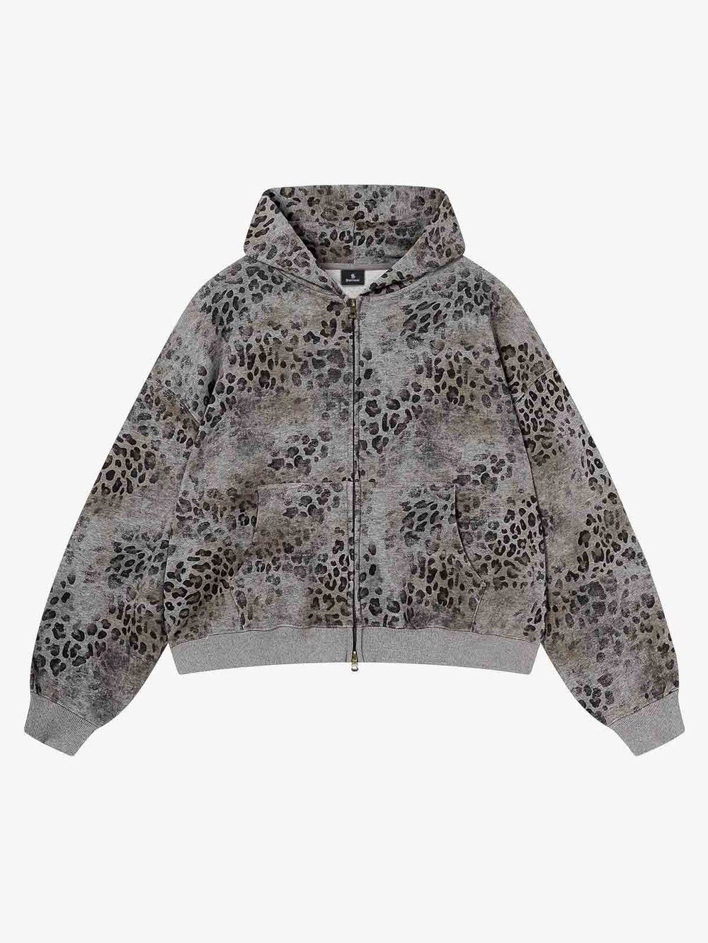 Streetwear Leopard Print Boxy Fit Zip Hoodie