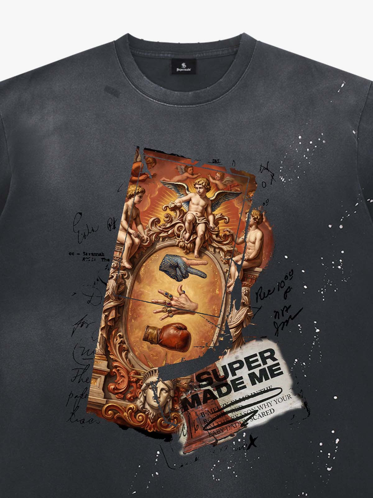 Vintage Baroque Angel Collage Graphic T-Shirt 