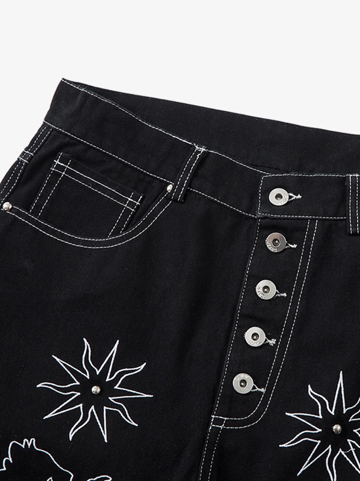 Thesupermade Heavy Contrast Thread Embroidered Multi-button Jeans 