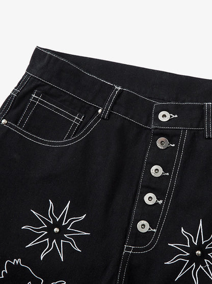 Thesupermade Heavy Contrast Thread Embroidered Multi-button Jeans 