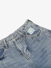 Layered Rhinestone Baggy Jeans