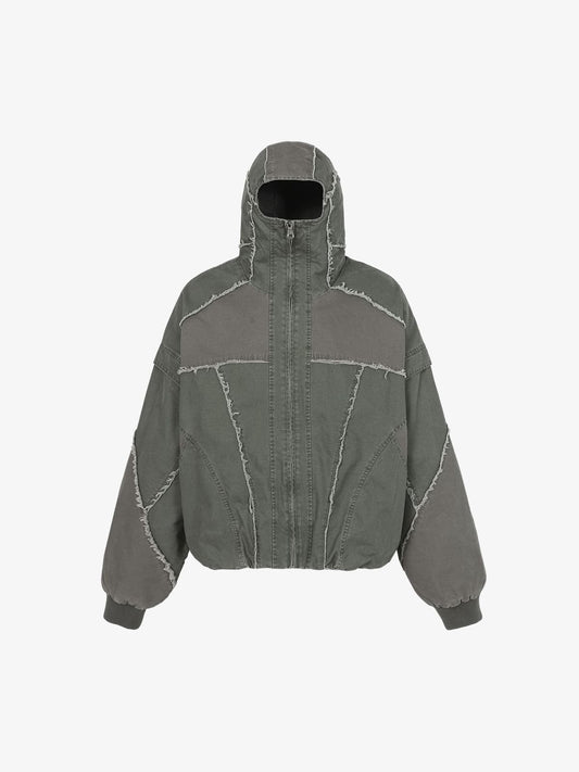 Retro Workwear Patchwork Hooded Utility Jacket 