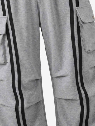 Badge Embroidered Color Block Striped Sweatpants