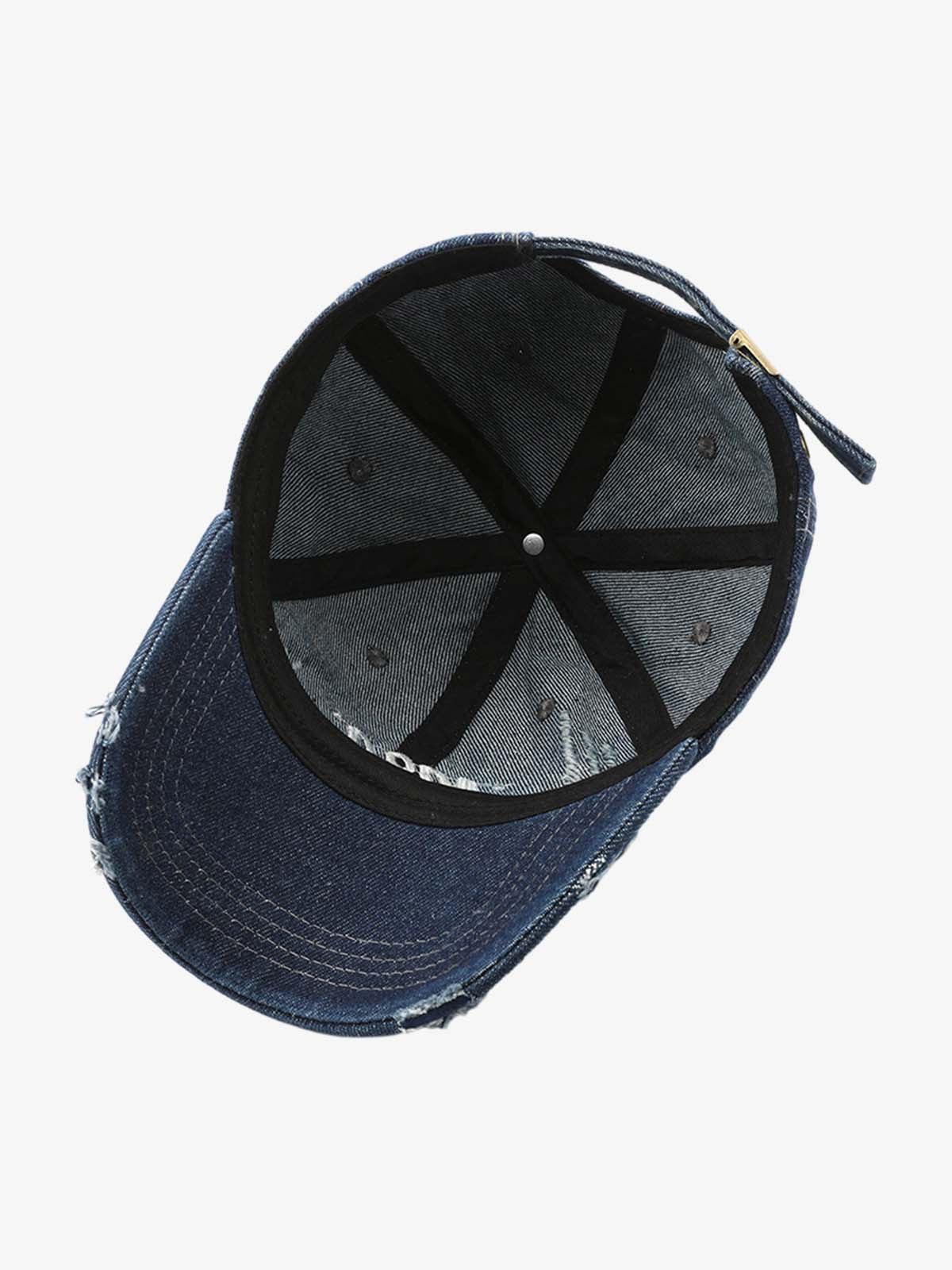 Distressed Denim Baseball Cap with Vintage 1920s Patch - Perfect for Casual and Sporty Looks 