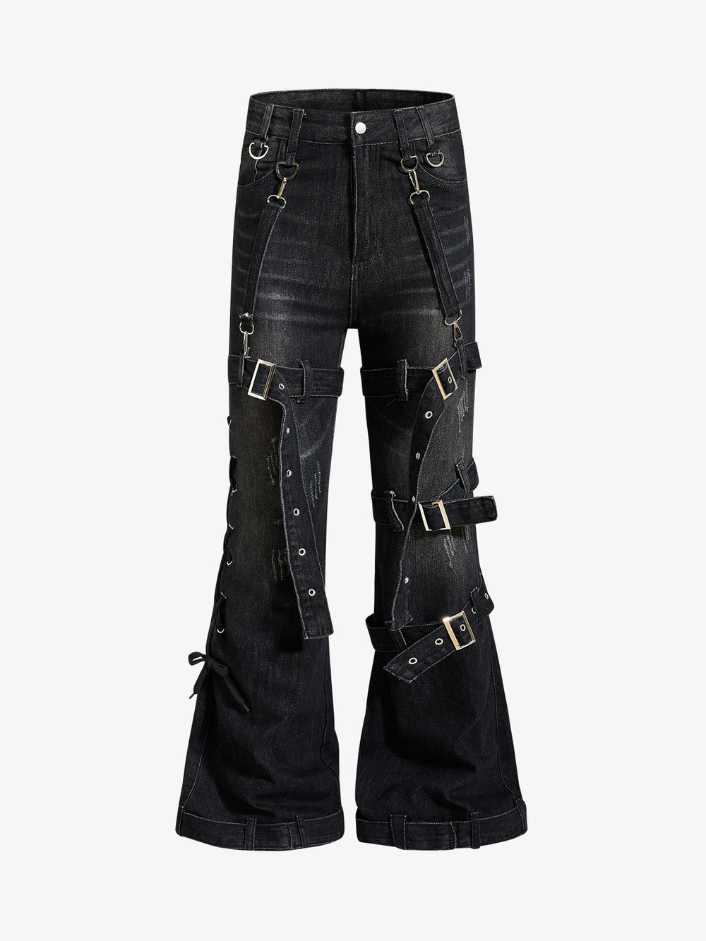 Multi-Strap Low Rise Bootcut Jeans