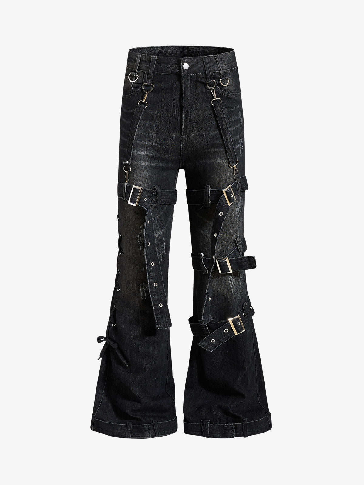 Multi-Strap Low Rise Bootcut Jeans