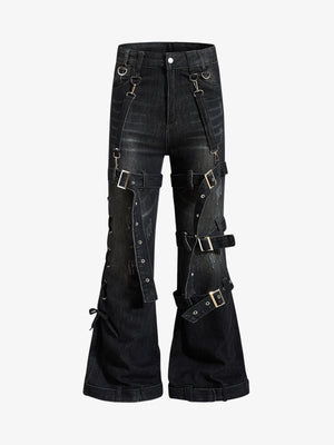 Multi-Strap Low Rise Bootcut Jeans