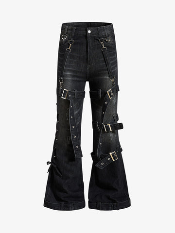 Multi-Strap Low Rise Bootcut Jeans