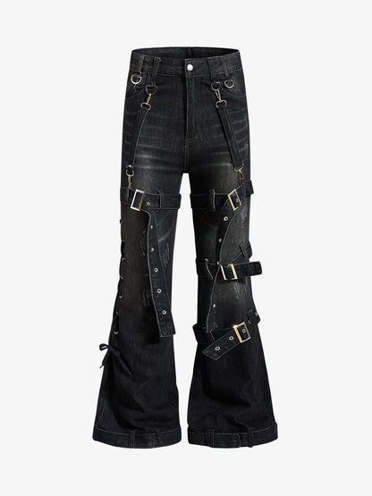 Multi-Strap Low Rise Bootcut Jeans