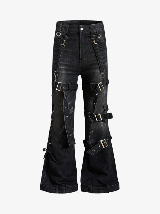Multi-Strap Low Rise Bootcut Jeans